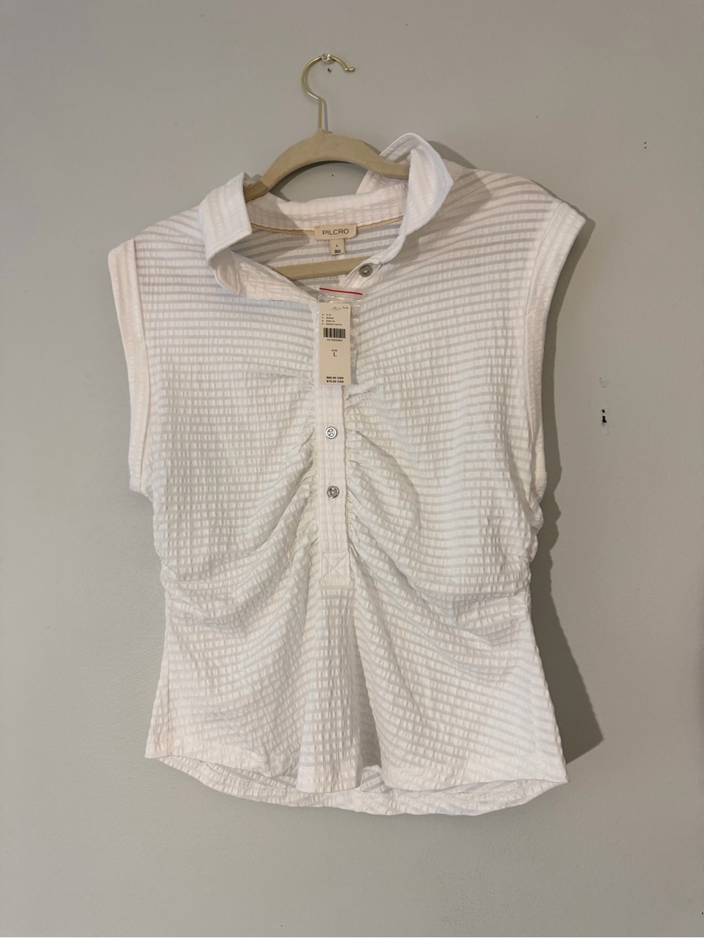 Anthropologie pilcro White Textured Sleeveless Button Front Top
